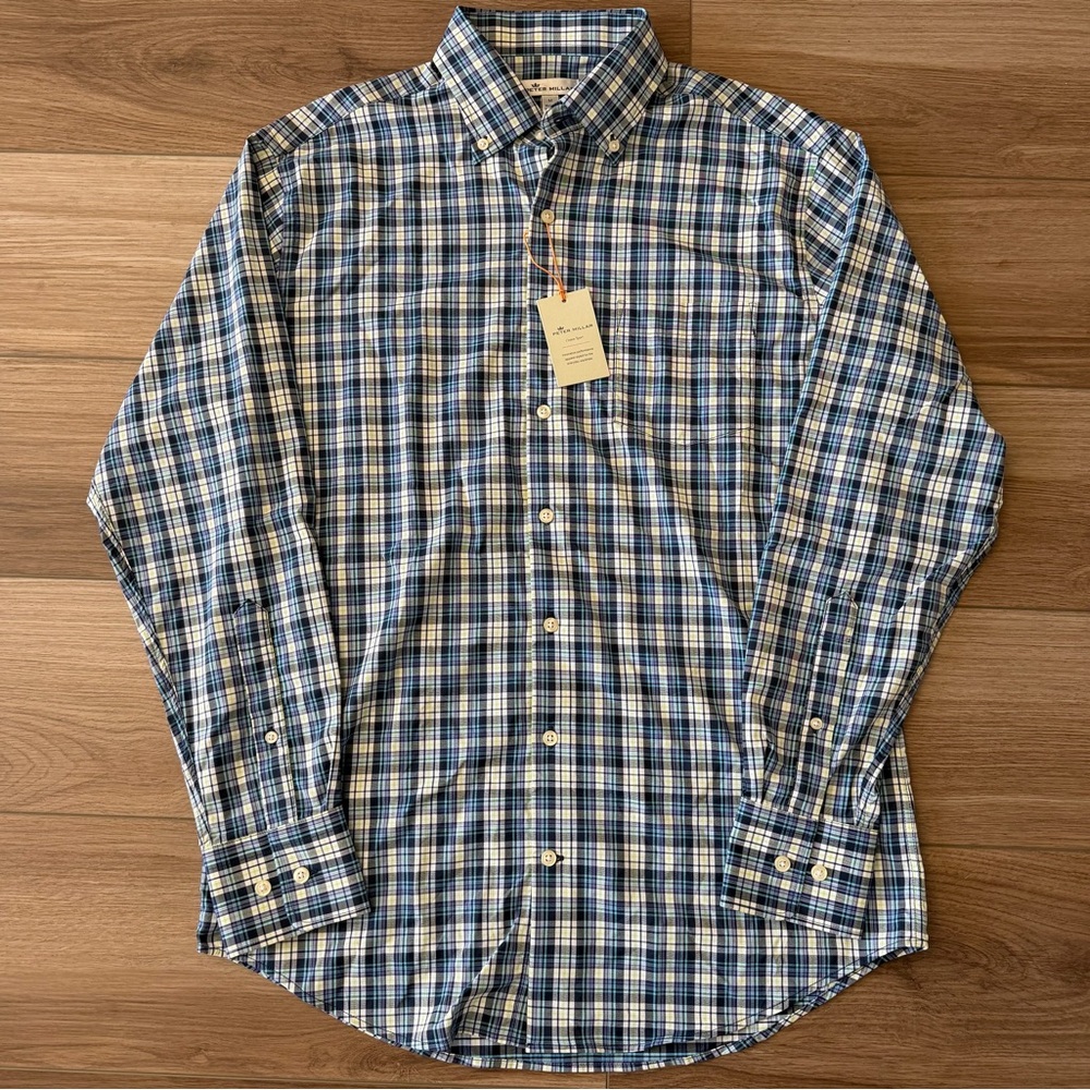 Peter Millar Plaid Button Down Golf Shirt NWT